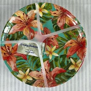 Tommy Bahama Melamine Dinner Plates 11" Hibiscus Tropical Flowers Set Of 4 NEW